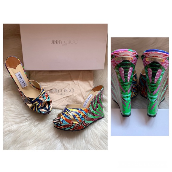 Jimmy Choo Shoes - Like New! JIMMY CHOO Logo Snakeskin Phyllis Wedges